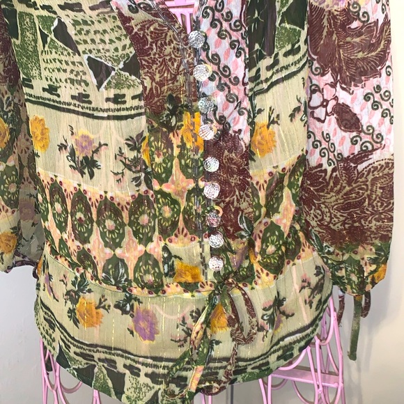 Pore Oxygen Women's Embroidered Blouse Green Multi- Small - Picture 6 of 9